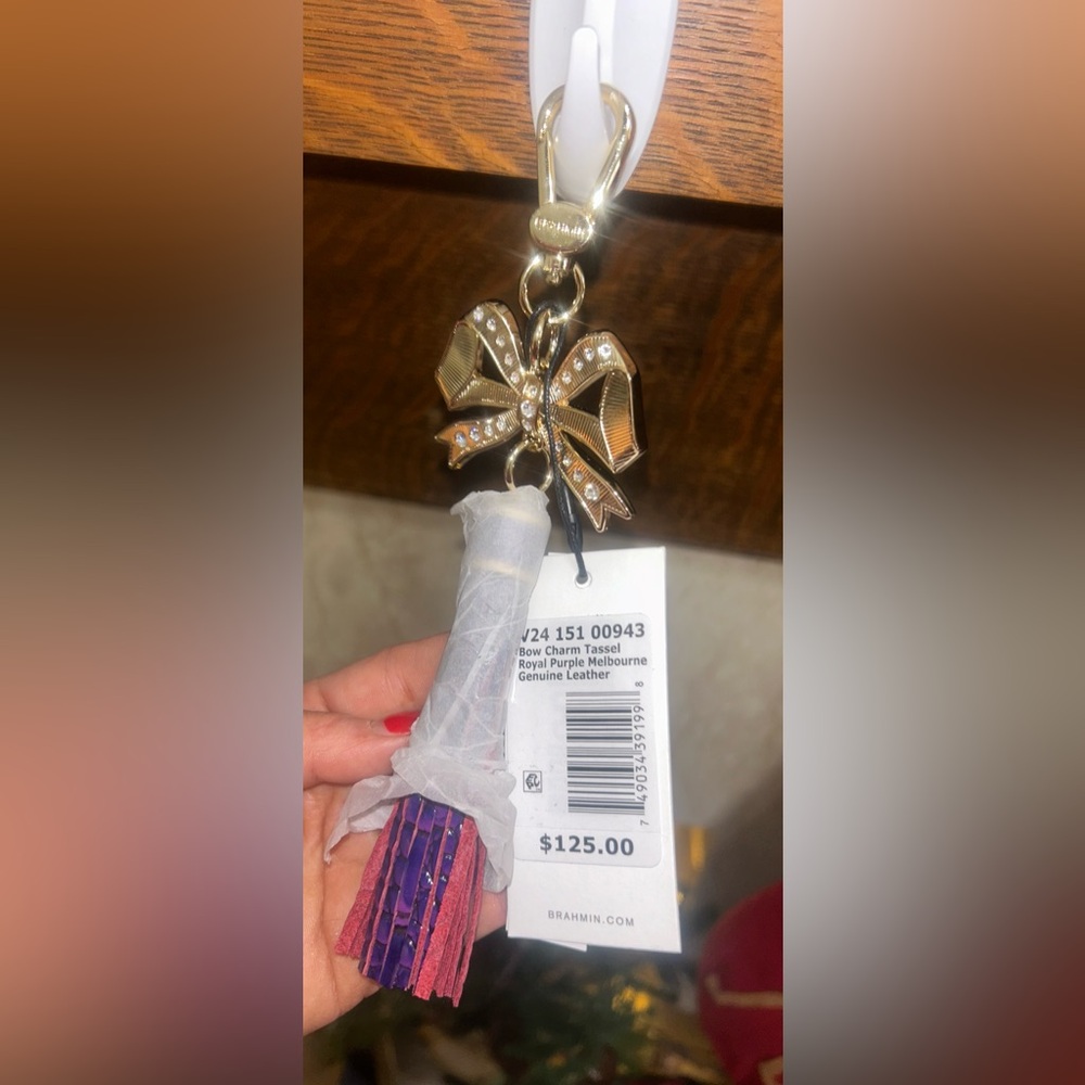 Brahmin Gold and Purple Tassel Keychain